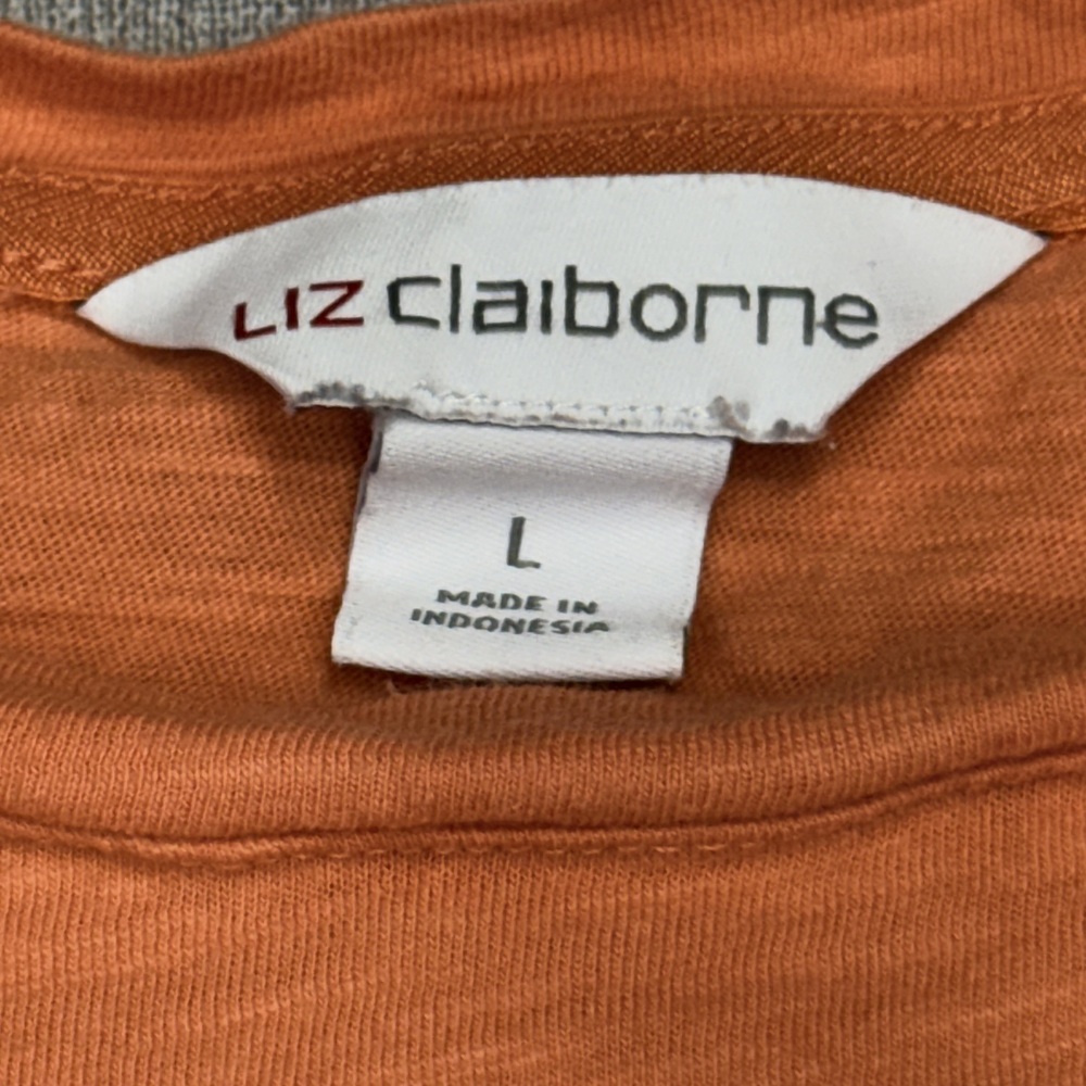 Liz Claiborne Womens Large Orange Puff Sleeve Top Casual - Picture 3 of 7